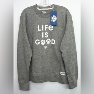 Life Is Good Women’s Pull Over Sweat Shirt Size Medium New With Tags Grey/white
